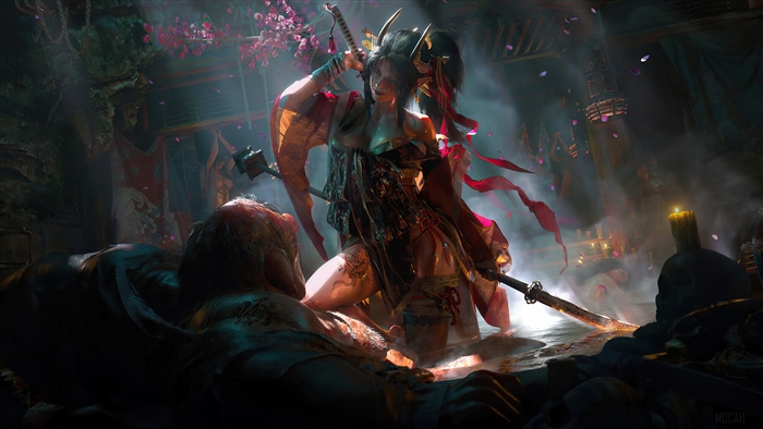 Demon Samurai with Katana in Dark Battleground 4K