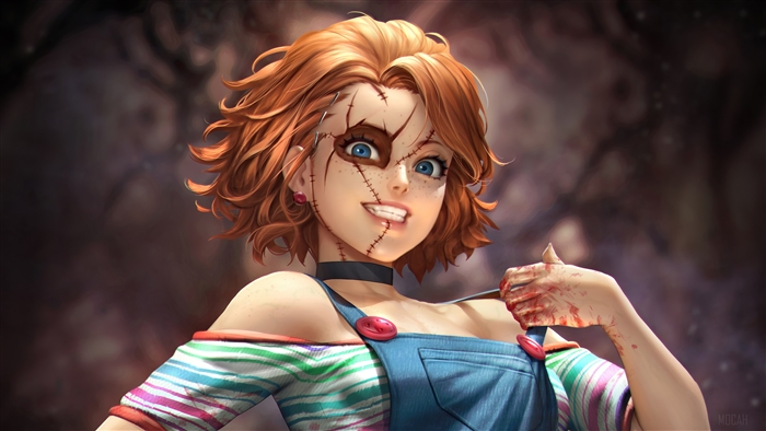 Chucky Smiling with Stitched Face 4K Art