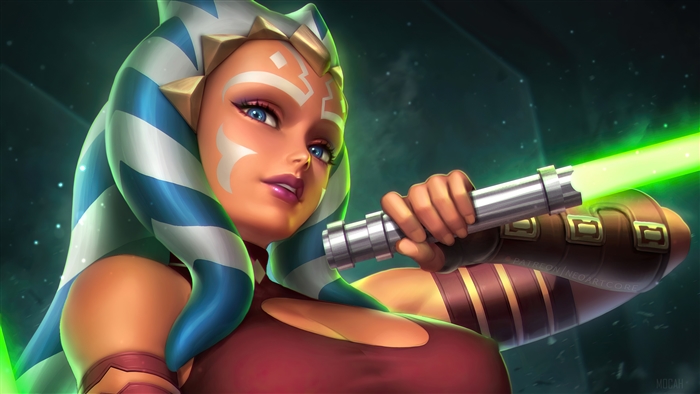 Ahsoka Tano with Green Lightsaber Star Wars 4K