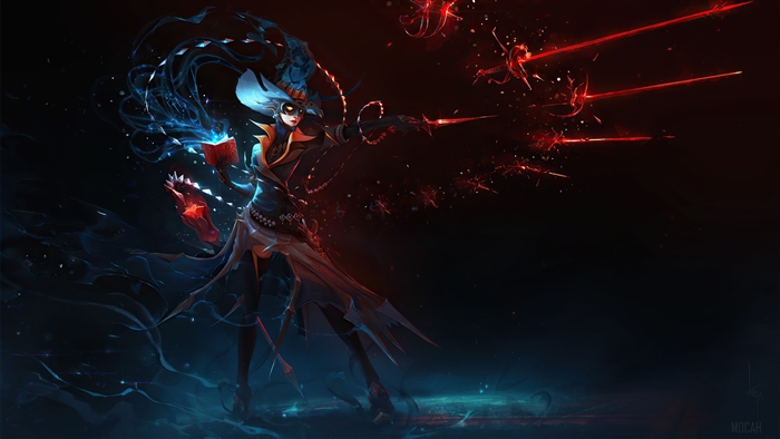 Fantasy Mage Girl with Blue and Red Magic 4K