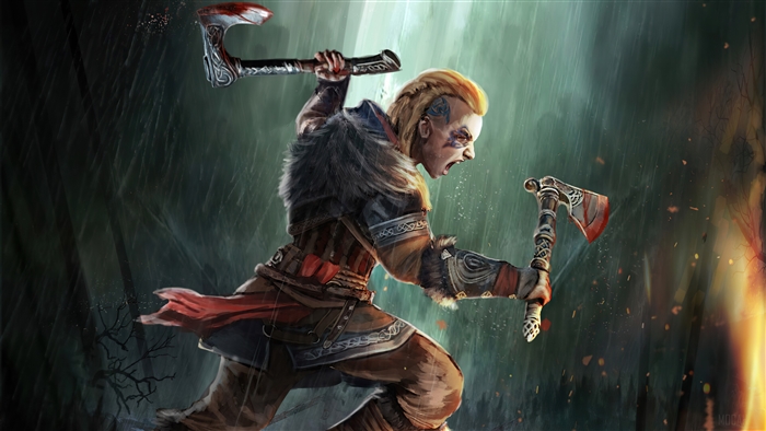 Eivor from Assassin's Creed Valhalla with Axes
