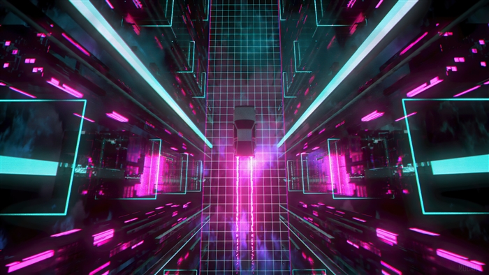 Neon Synthwave Car Drive in Digital City 4K