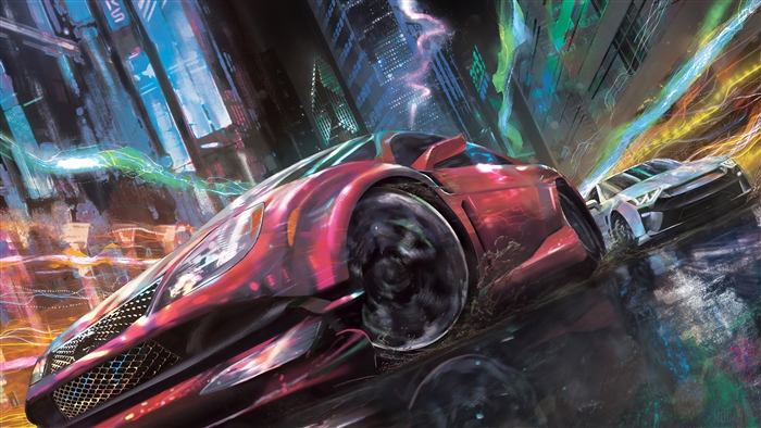 Street Racing Sports Cars in a Neon City 4K