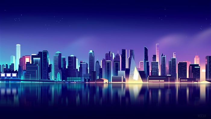Neon City Skyline at Night 4K