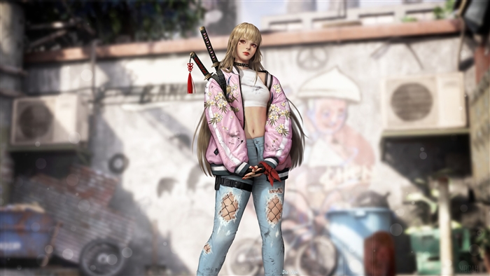 Anime Girl with Katana in Urban Setting 4K
