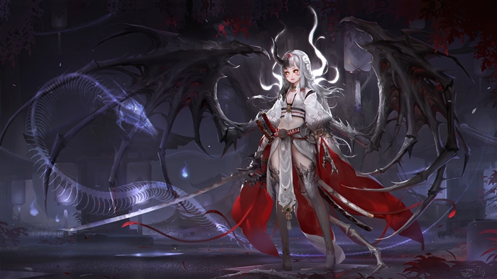 Anime Demon Girl with Dragon Skeleton