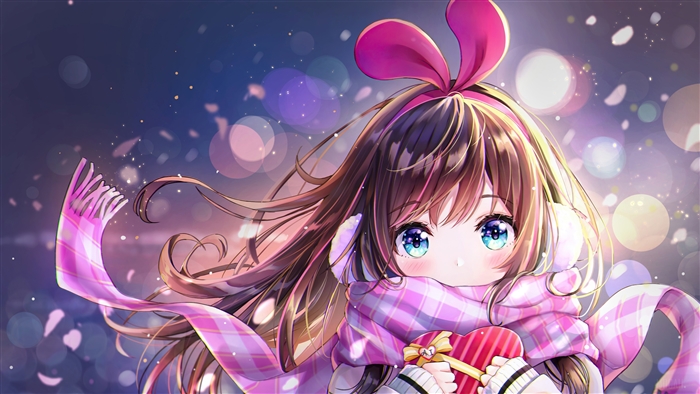 Cute Anime Girl in Pink Scarf Winter 4K