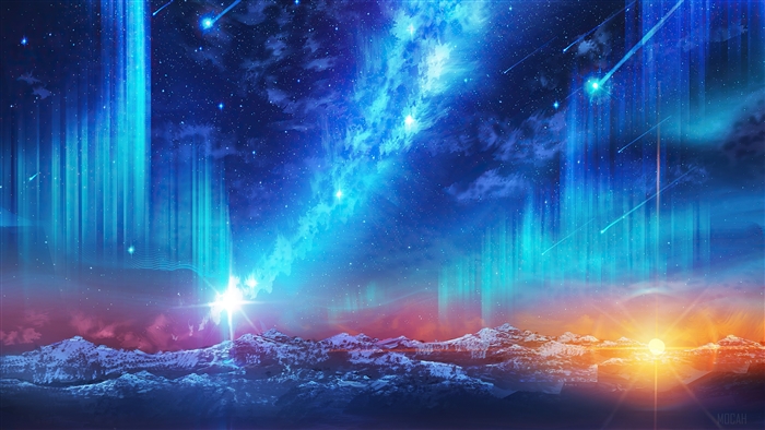 Stunning Night Sky with Aurora Borealis and Shooting Stars