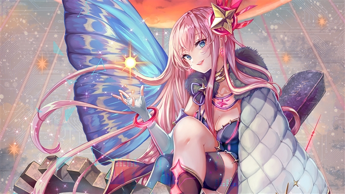 Anime Girl with Pink Hair and Butterfly Wings 4K
