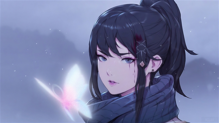 Anime girl with butterfly in fantasy setting 4K