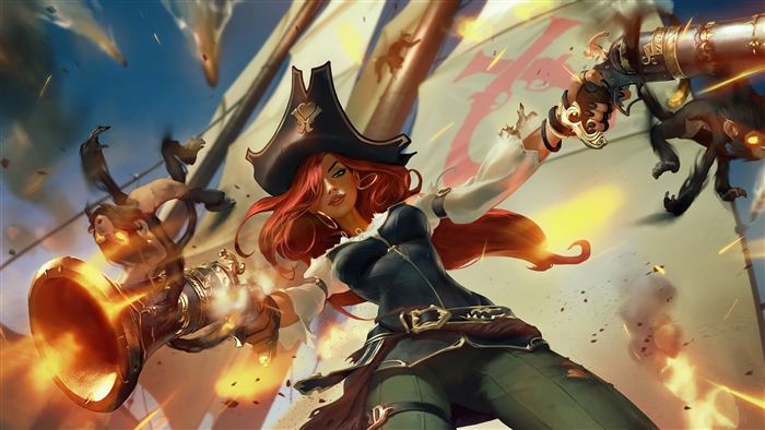 Miss Fortune from League of Legends firing guns