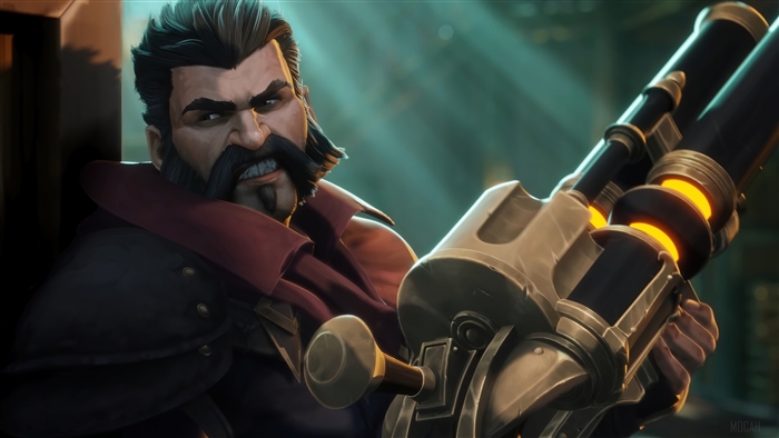 Graves from League of Legends holding a large gun