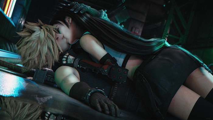 Cloud Strife and Tifa Lockhart Kiss Final Fantasy 7 Remake 4K