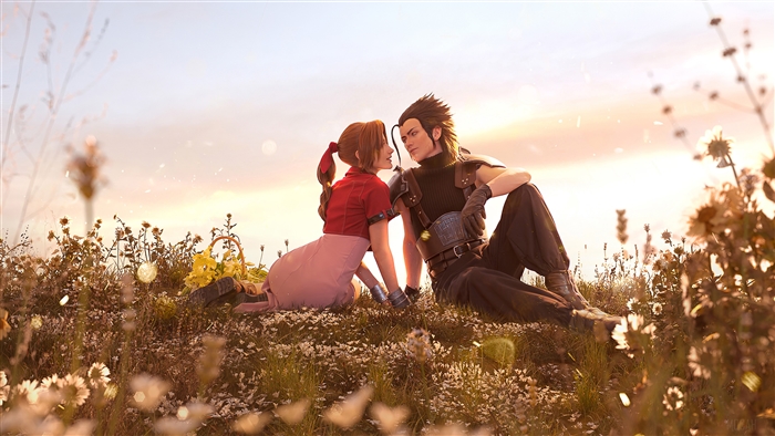 Zack Fair and Aerith Gainsborough from Final Fantasy VII Remake 4K