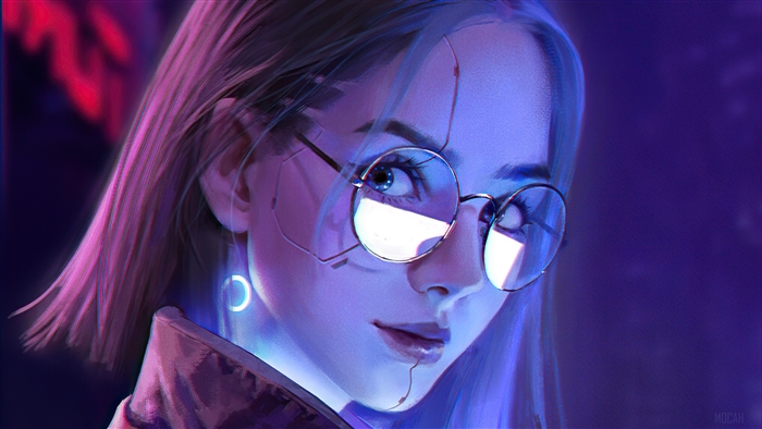 Cyberpunk 2077 Girl with Glasses in Neon Glow 4K