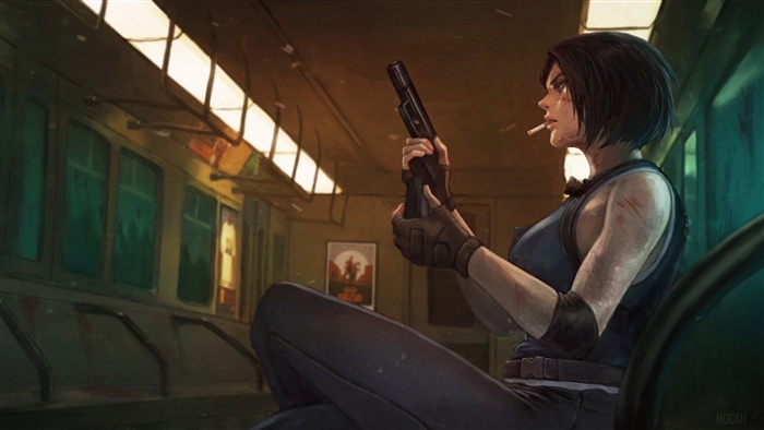 Jill Valentine from Resident Evil 3 holding a gun