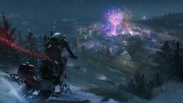 PlayerUnknowns Battlegrounds Snowbike with Fireworks 4K