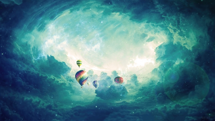 Hot Air Balloons in a Cloudy Sky 4K