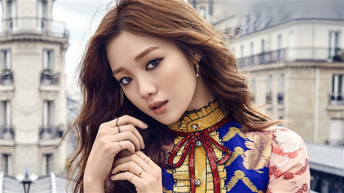 Lee Sung Kyung in ornate dress with Paris buildings