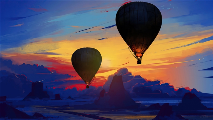 Hot Air Balloons at Sunset Scenery 4K