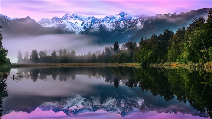 Misty Mountain Lake Reflection 4K