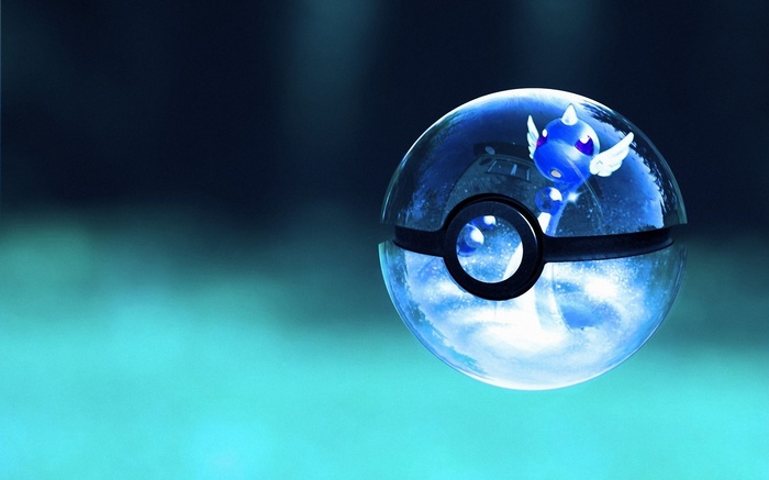 Blue-winged Pokemon in Glass Pokeball Art