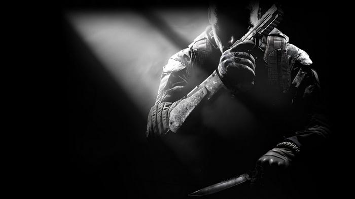 Soldier holding a gun and knife in Call of Duty: Black Ops