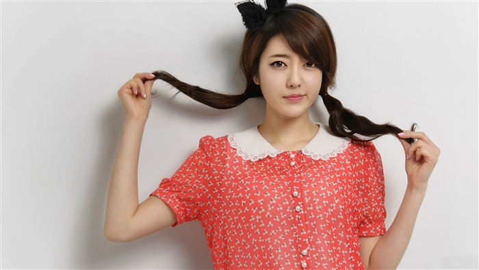 Asian girl with pigtails wearing a red dress 4K