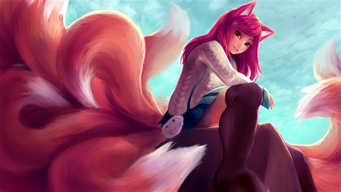 Ahri from League of Legends with Nine Tails 4K