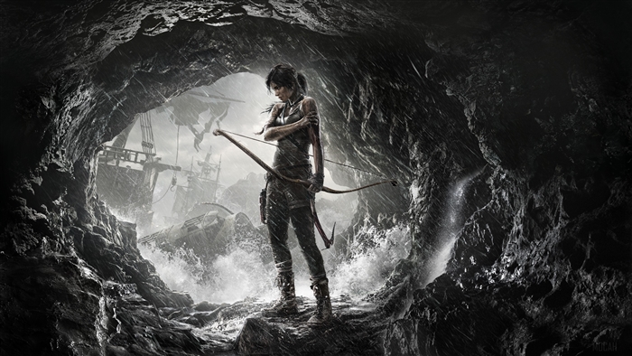 Lara Croft in a Cave with Bow - Tomb Raider 4K