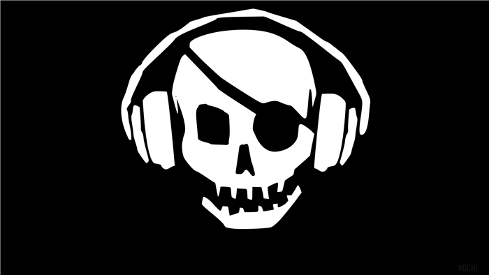Skull with headphones and eyepatch logo 4K