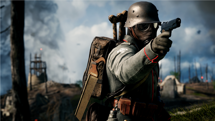 Soldier with gas mask and pistol in 4K