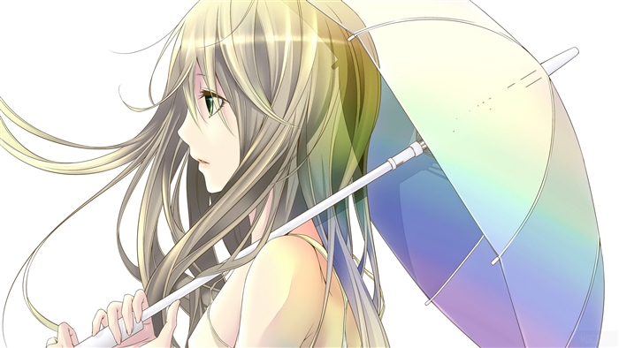 Girl with Blonde Hair and Green Eyes Holding an Umbrella 4K