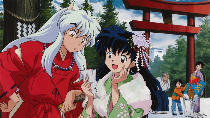 Inuyasha and Kagome by a Torii Gate