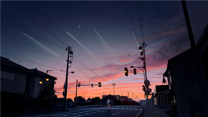 4K Anime Street Scene at Sunset