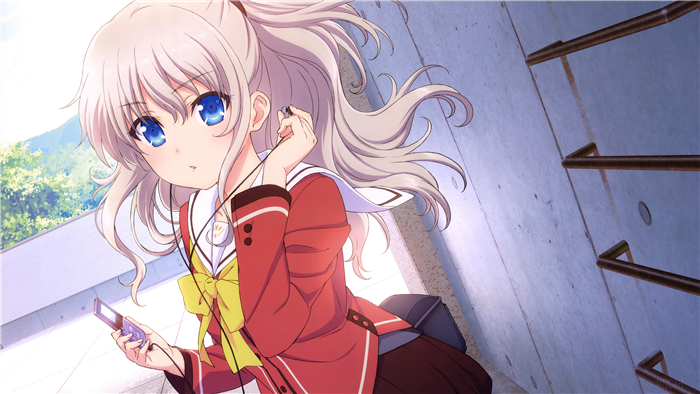 Nao Tomori from Charlotte with blue eyes and white hair