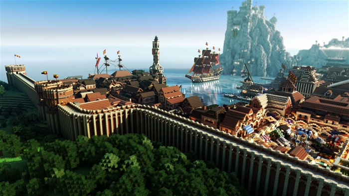 Minecraft City with Harbor and Castle