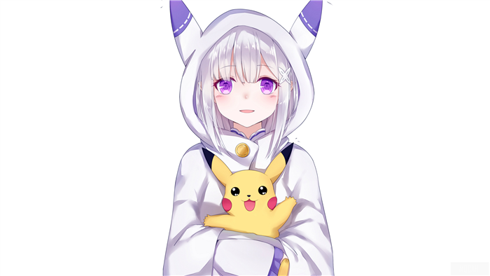 Emilia from Re:ZERO with Pikachu 4K
