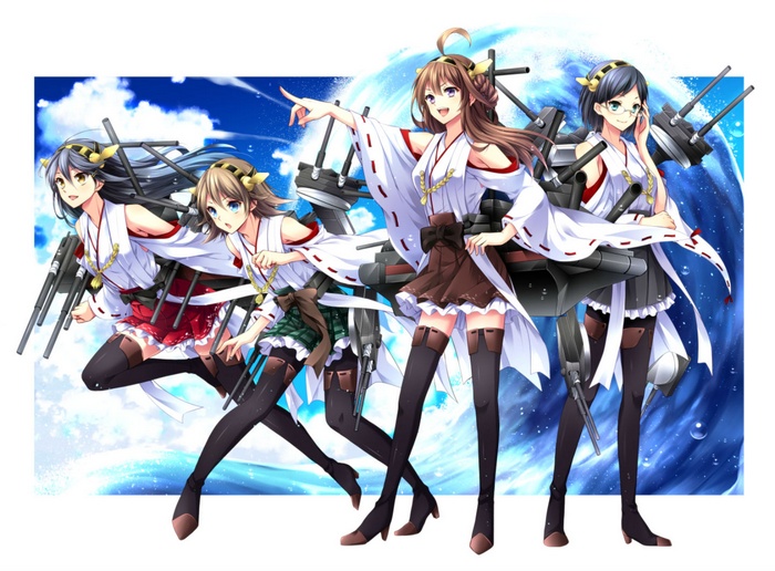Kancolle: Haruna, Kongou, and other ship girls in battle