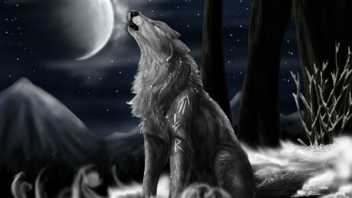 Wolf howling at the moon in a forest