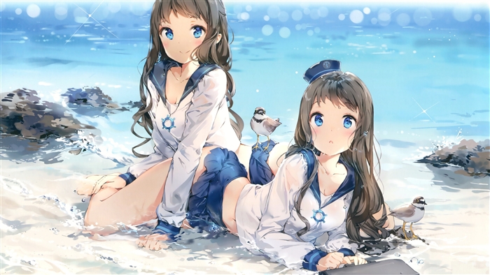 Two Girls in School Uniform by the Seashore 4K