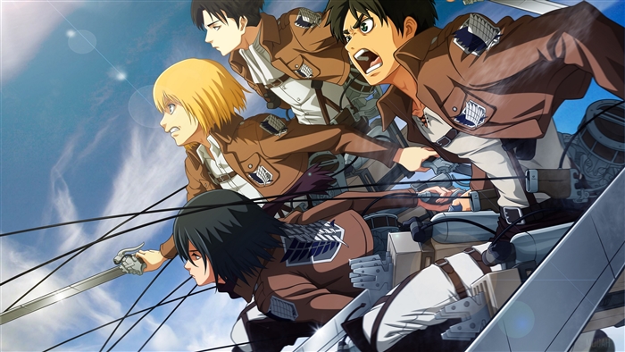 Attack on Titan: Eren, Armin, Mikasa, Levi in Action 4k