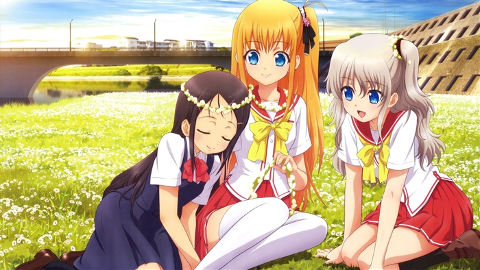 Charlotte: Nao Tomori, Yusa Nishimori, Ayumi Otosaka in a field