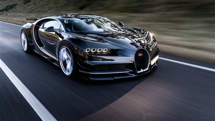 Black Bugatti Chiron driving on a road 4K