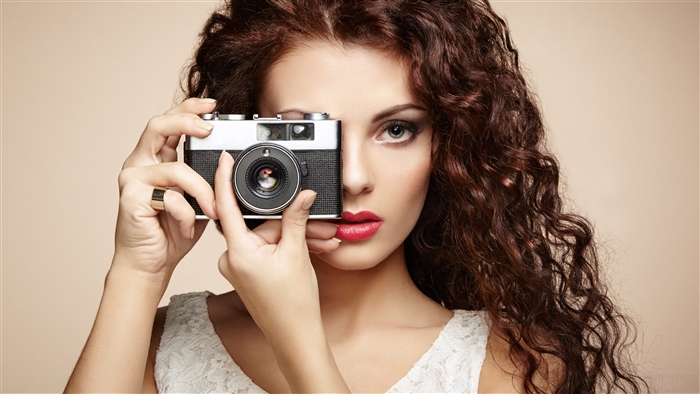 Woman Holding Vintage Camera Portrait 4K