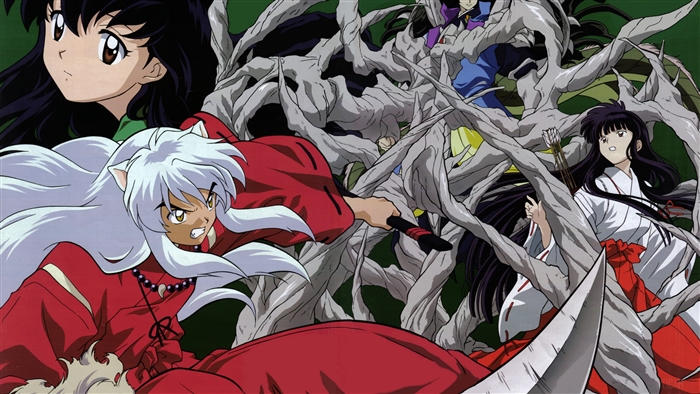 Inuyasha characters fighting amidst twisted branches