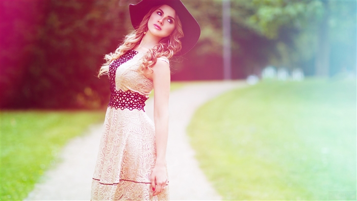 Blonde Woman with Blue Eyes Wearing a Hat Outdoors 4K