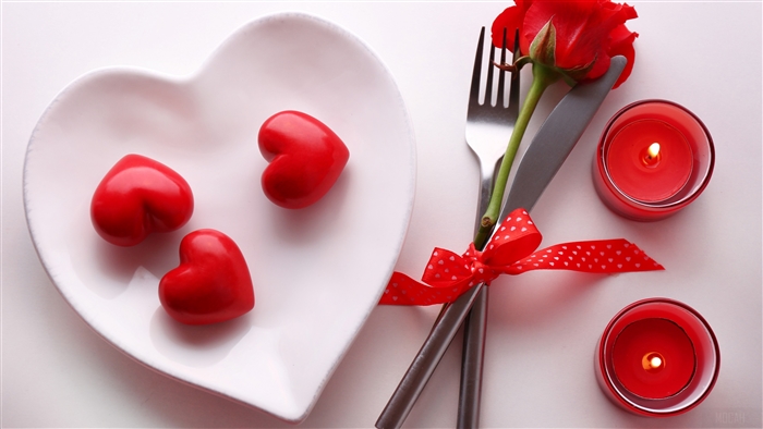 Romantic Red Hearts and Rose with Candles