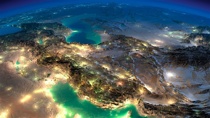4K Satellite View of Iran and Surrounding Regions at Night