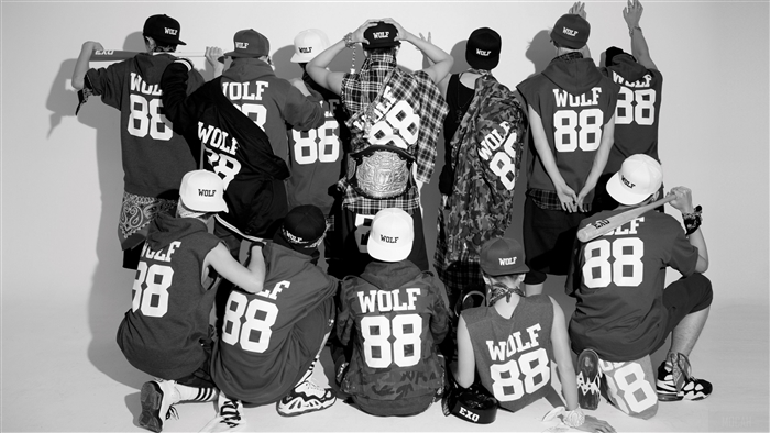 EXO members wearing WOLF 88 jerseys